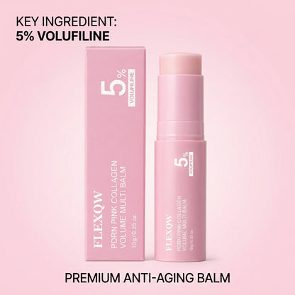 FLEXQW PDRN Pink Collagen Volume Multi Balm Stick - with 5% Volufiline & Retinol | Instant Plumping, Anti-Wrinkle & Firming Treatment for Eyes, Lips, and Neck (10g)