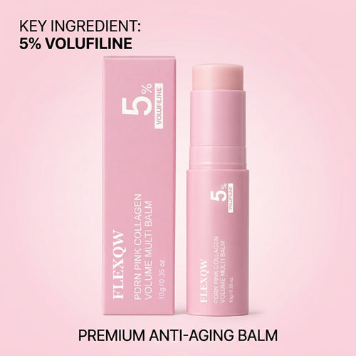 FLEXQW PDRN Pink Collagen Volume Multi Balm Stick - with 5% Volufiline & Retinol | Instant Plumping, Anti-Wrinkle & Firming Treatment for Eyes, Lips, and Neck (10g)