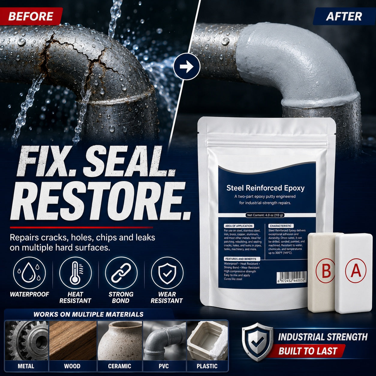 💥SAVE 50% NOW —  Steel-Reinforced Epoxy Repair Putty | Multi-Surface Repair Stick for Metal, Wood, Plastic, Ceramic, Pipes & Cracks🏠