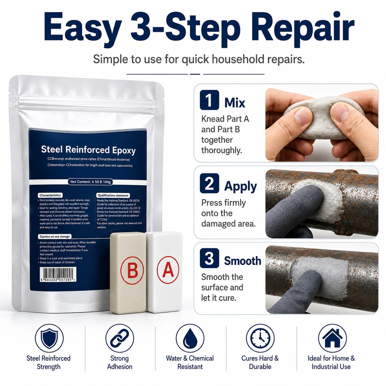 💥SAVE 50% NOW —  Steel-Reinforced Epoxy Repair Putty | Multi-Surface Repair Stick for Metal, Wood, Plastic, Ceramic, Pipes & Cracks🏠